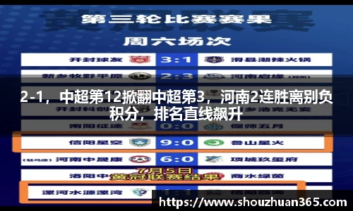 2-1，中超第12掀翻中超第3，河南2连胜离别负积分，排名直线飙升